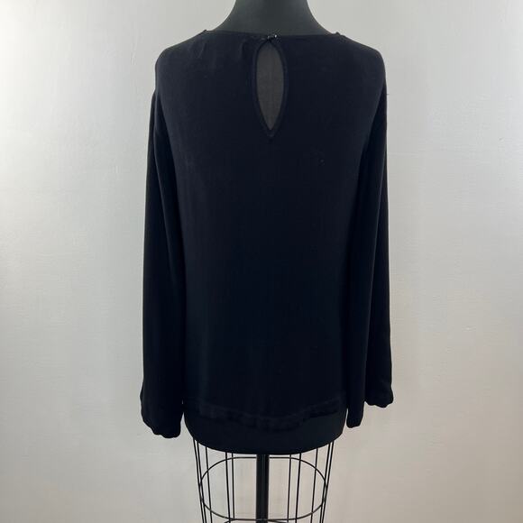 ANTHROPOLOGIE Cloth & Stone Black Bell Sleeve Keyhole Back Long Sleeve Top Sz M - Picture 6 of 9